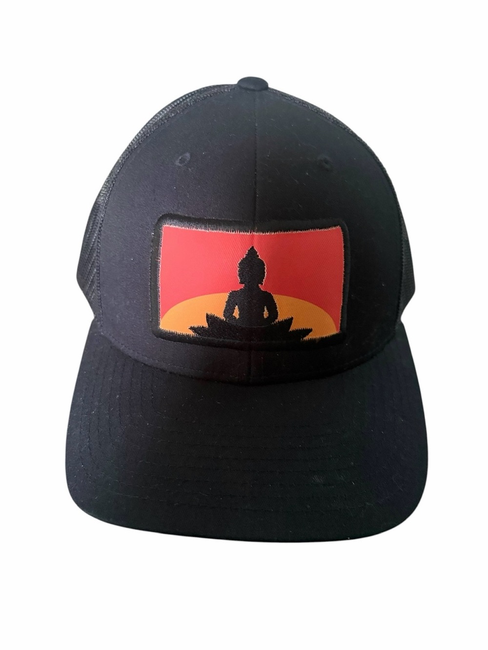 The Classic Black Hat with Red and Orange Buddha Patch